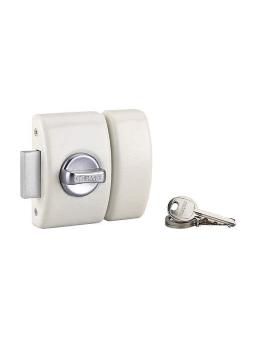 Serratura da applicare a chiavistello, con pomolo, Design 5 per porta d'ingresso, cilindro 45mm, acciaio, 3 chiavi, bianco - THIRARD