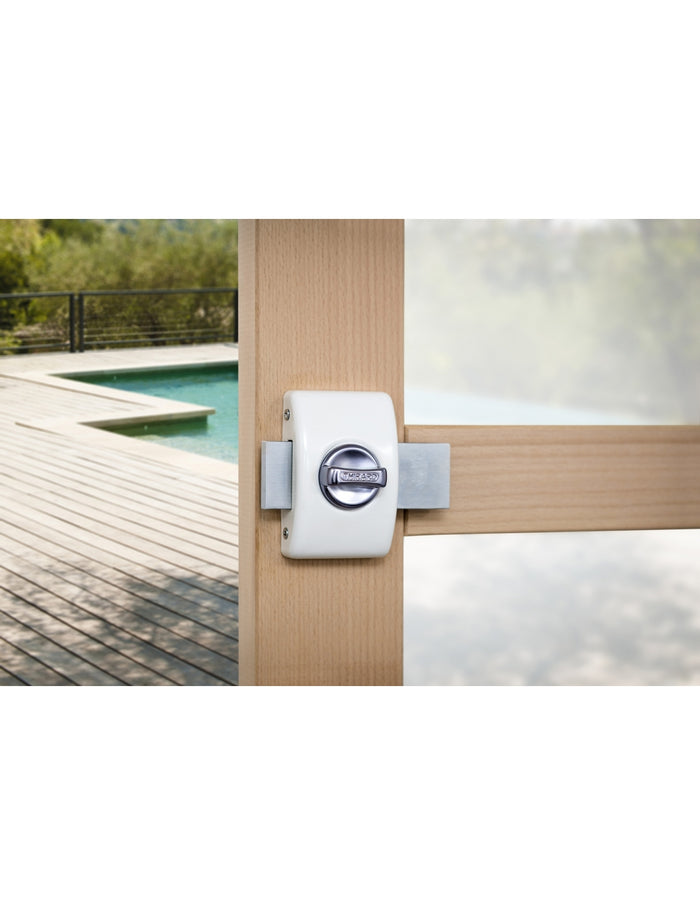 Serratura da applicare a chiavistello, con pomolo, Design 5 per porta d'ingresso, cilindro 45mm, acciaio, 3 chiavi, bianco - THIRARD