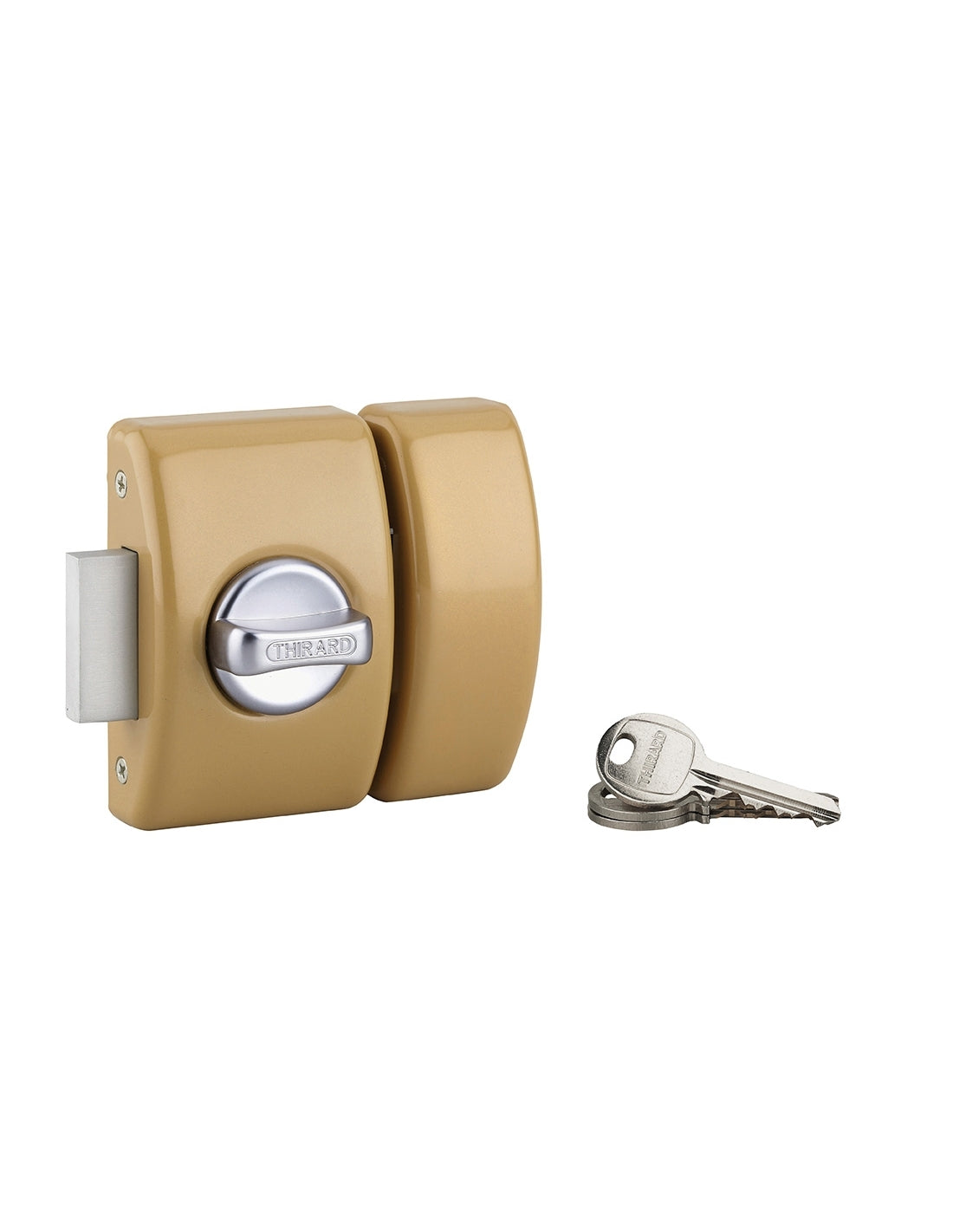 Serratura da applicare a chiavistello, con pomolo, Design 5 per porta d'ingresso, cilindro da 45 mm, acciaio, 3 chiavi, bronzo - THIRARD