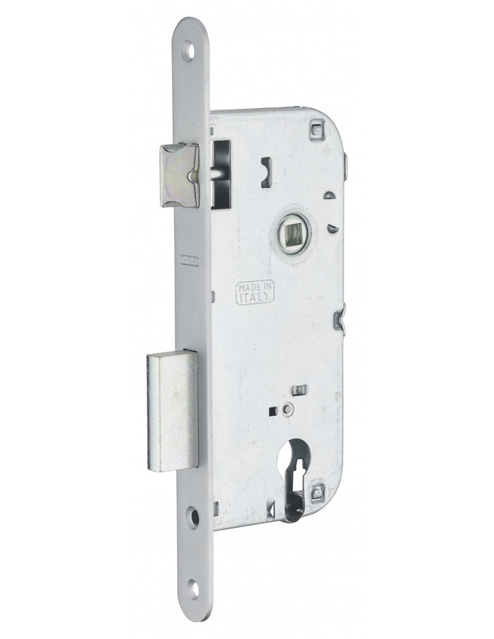 Serratura da incasso a cilindro europeo 90mm x 45mm, doppia mandata, reversibile, piastra tonda, richiamo 1/2 giro, cromo opaco - THIRARD