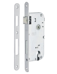 Serratura da incasso a cilindro europeo 90mm x 45mm, doppia mandata, reversibile, piastra tonda, richiamo 1/2 giro, cromo opaco - THIRARD