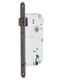 Serratura da incasso a cilindro europeo 90mm x 50mm, doppia mandata, reversibile, piastra tonda, richiamo 1/2 giro, bronzo - THIRARD