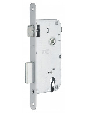 Serratura da incasso a cilindro europeo 90mm x 50mm, doppia mandata, reversibile, piastra tonda, richiamo 1/2 giro, cromo opaco - THIRARD