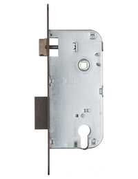 Serratura da incasso a cilindro europeo 90mm x 50mm, doppia mandata, reversibile, piastra tonda, richiamo 1/2 giro, bronzo - THIRARD