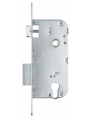 Serratura da incasso a cilindro europeo 90mm x 50mm, doppia mandata, reversibile, piastra tonda, richiamo 1/2 giro, cromo opaco - THIRARD