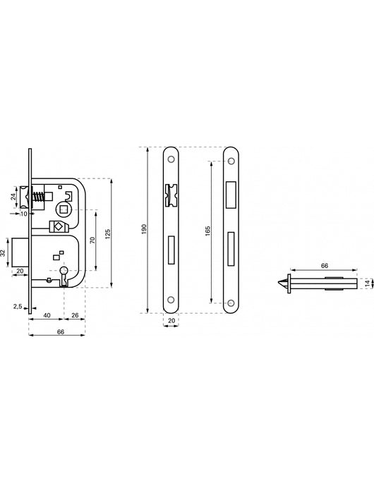 Serratura Patent da incasso 70mm x 40mm, reversibile, piastra tonda, richiamo 1/2 giro 1 chiave, cromo opaco - THIRARD
