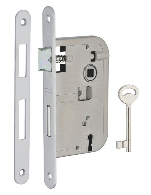 Serratura Patent da incasso 70mm x 50mm, reversibile, piastra tonda, richiamo 1/2 giro 1 chiave, cromo opaco - THIRARD