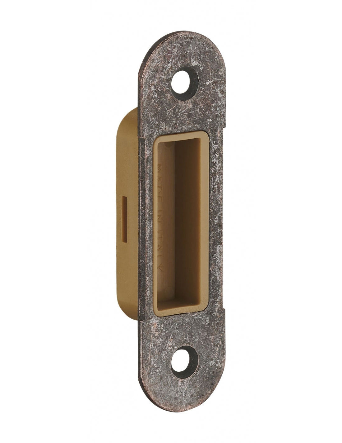 Serratura Patent da incasso 90mm x 50mm, reversibile, piastra tonda, richiamo 1/2 giro, 1 chiave, bronzo - THIRARD