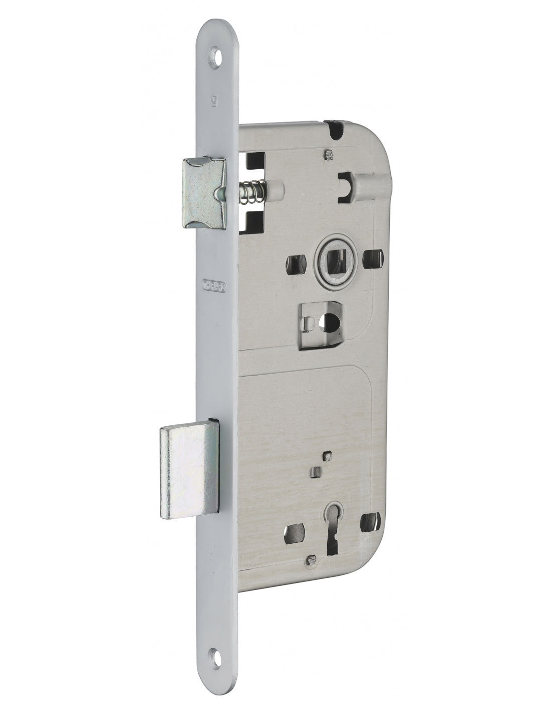 Serratura Patent da incasso 90mm x 50mm, reversibile, piastra tonda, richiamo 1/2 giro, 1 chiave, cromo opaco - THIRARD