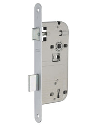 Serratura Patent da incasso 90mm x 50mm, reversibile, piastra tonda, richiamo 1/2 giro, 1 chiave, cromo opaco - THIRARD