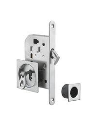 Serratura da incasso per porta scorrevole con chiave e nottolino a gancio, maniglia quadrata, nichel - THIRARD