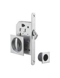 Serratura da incasso per porta scorrevole con  nottolino a gancio, maniglia quadrata, nichel - THIRARD