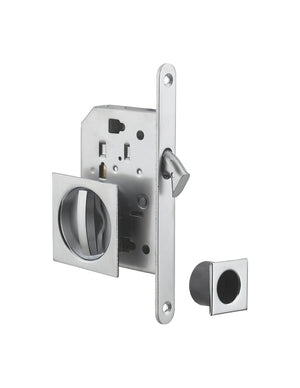 Serratura da incasso per porta scorrevole con  nottolino a gancio, maniglia quadrata, nichel - THIRARD