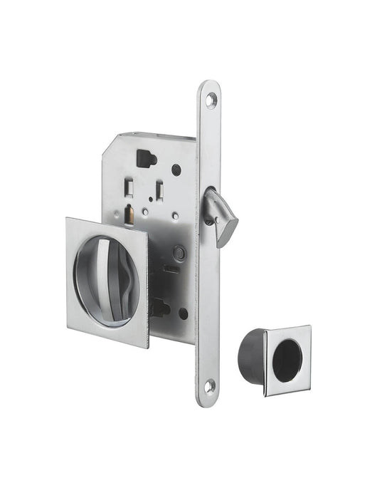 Serratura da incasso per porta scorrevole con  nottolino a gancio, maniglia quadrata, nichel - THIRARD