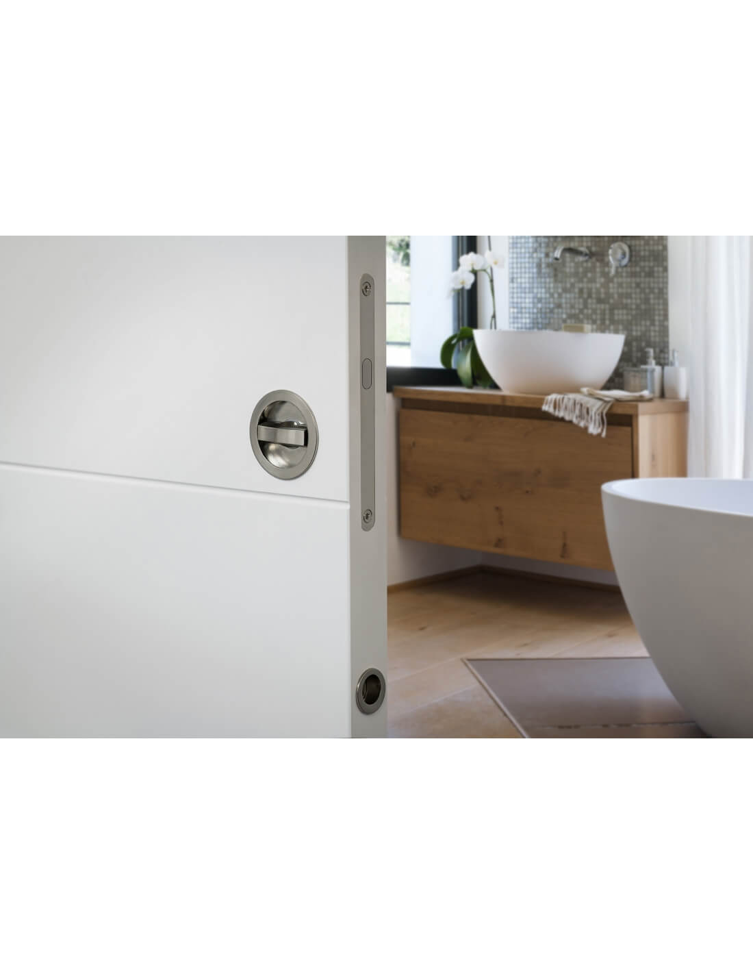 Serratura ad incasso per porta scorrevole con nottolino - Nichelato - THIRARD