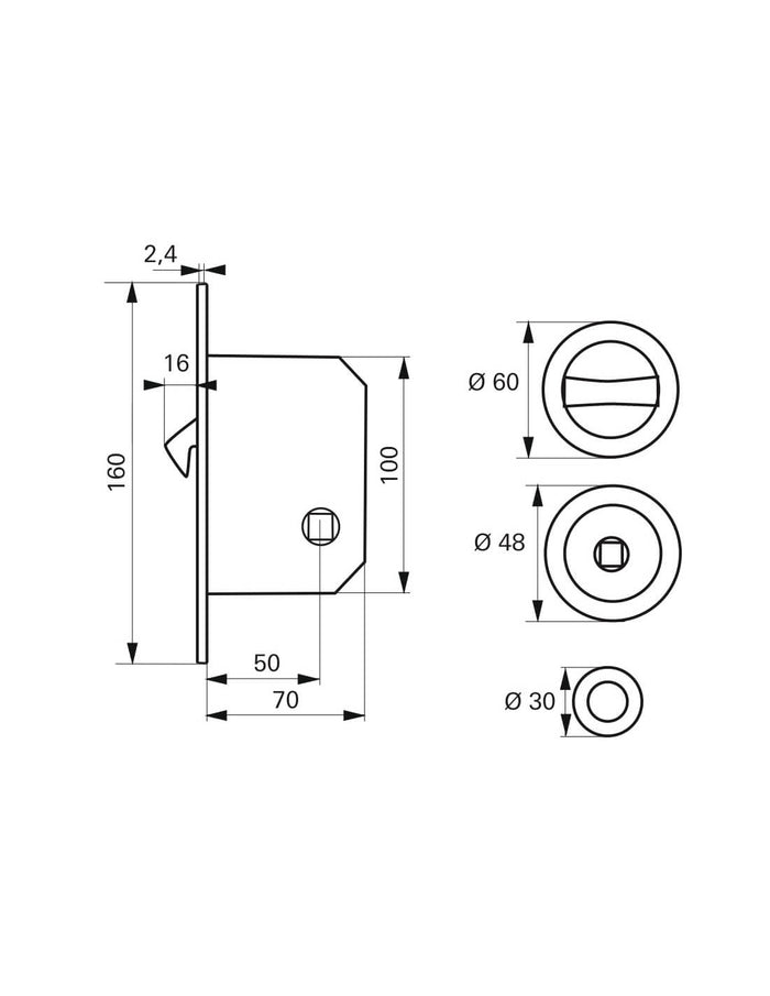 Serratura ad incasso per porta scorrevole con nottolino - Nichelato - THIRARD