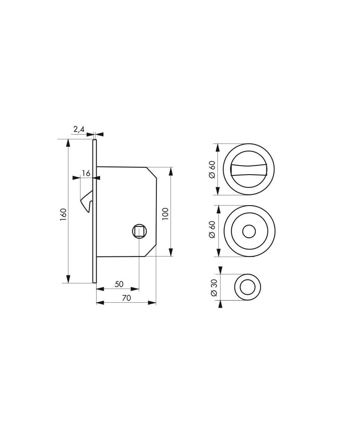 Serratura ad incasso per porta scorrevole con nottolino - Ottonato - THIRARD