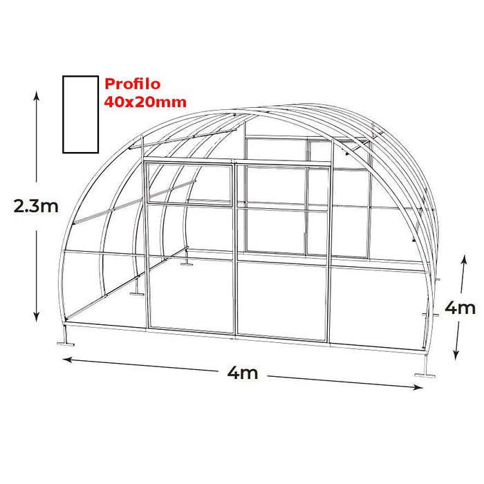 Serra ComPRO 4x4m con copertura policarbonato alveolare 6mm