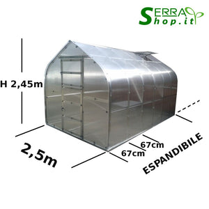 Serra Geo 2,5x8m con copertura policarbonato alveolare 4mm