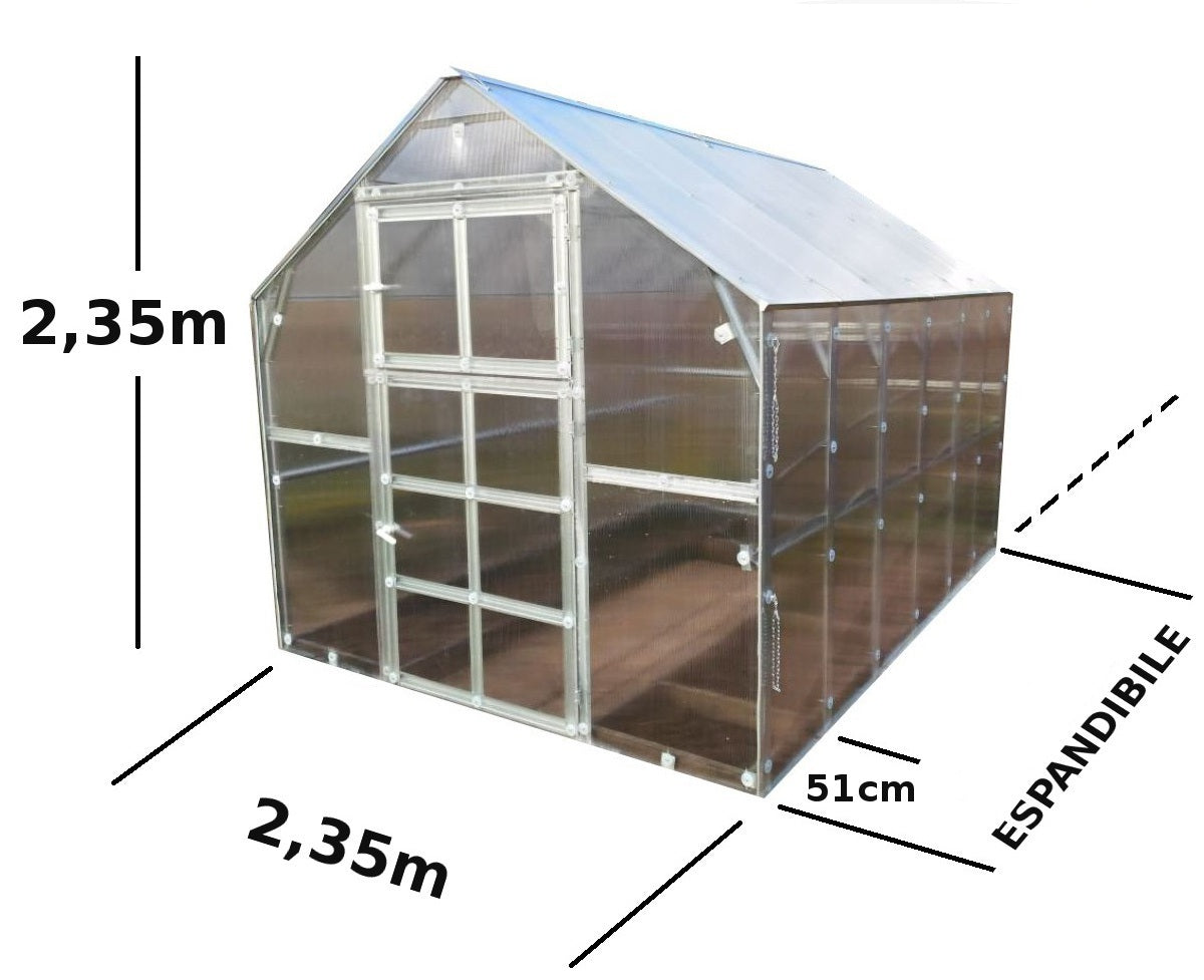 Serra Hause 2,35x10,12m con copertura policarbonato alveolare 6mm