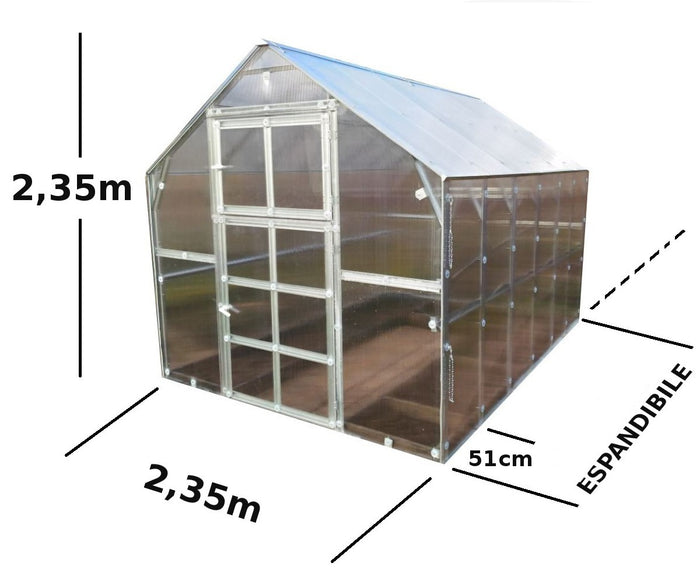 Serra Hause 2,35x10,12m con copertura policarbonato alveolare 6mm