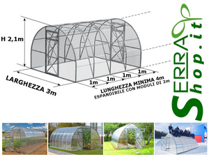 Serra Prime 3x4m con copertura policarbonato alveolare 6mm