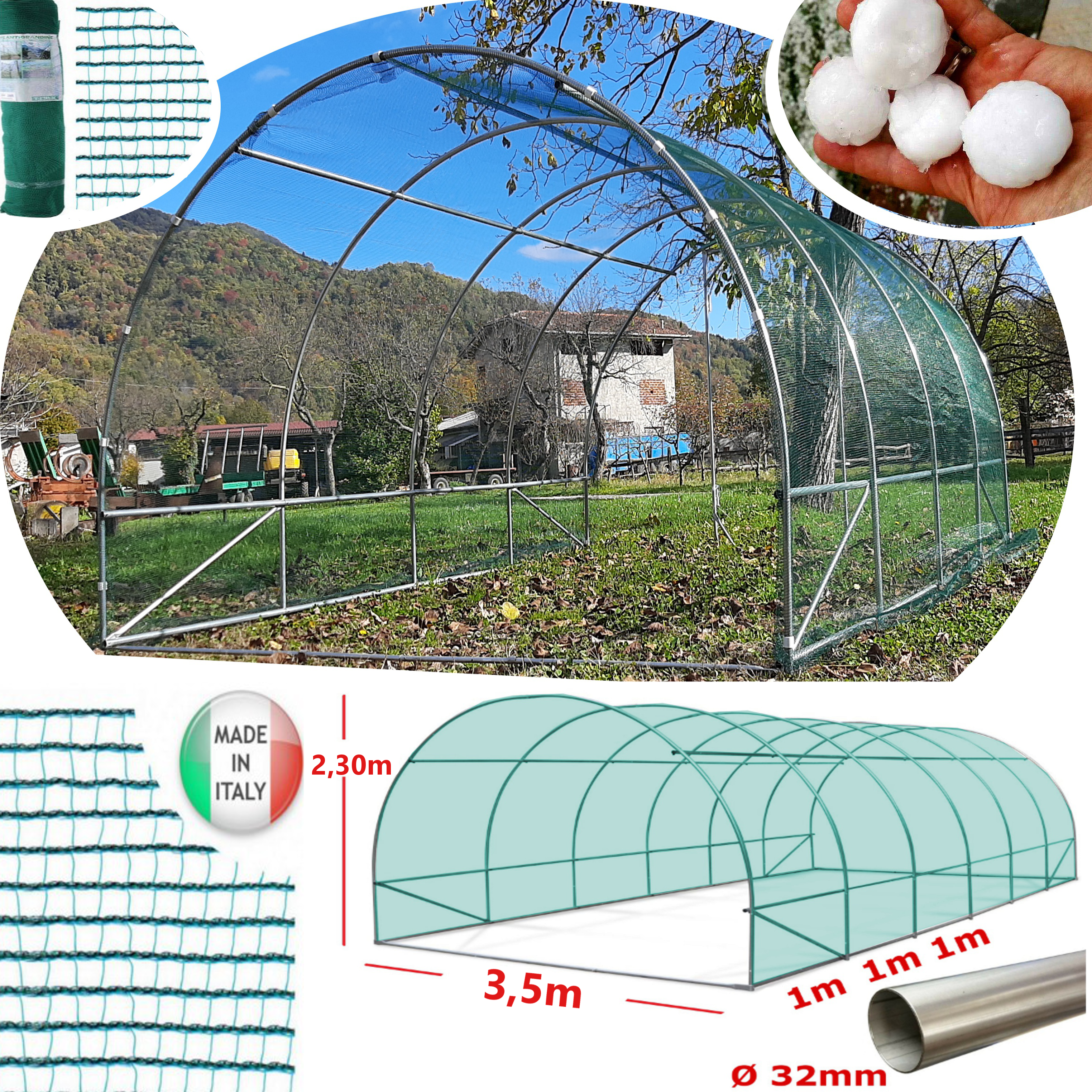 Serra Tunnel NetPlus 3,5x10m con rete antigrandine