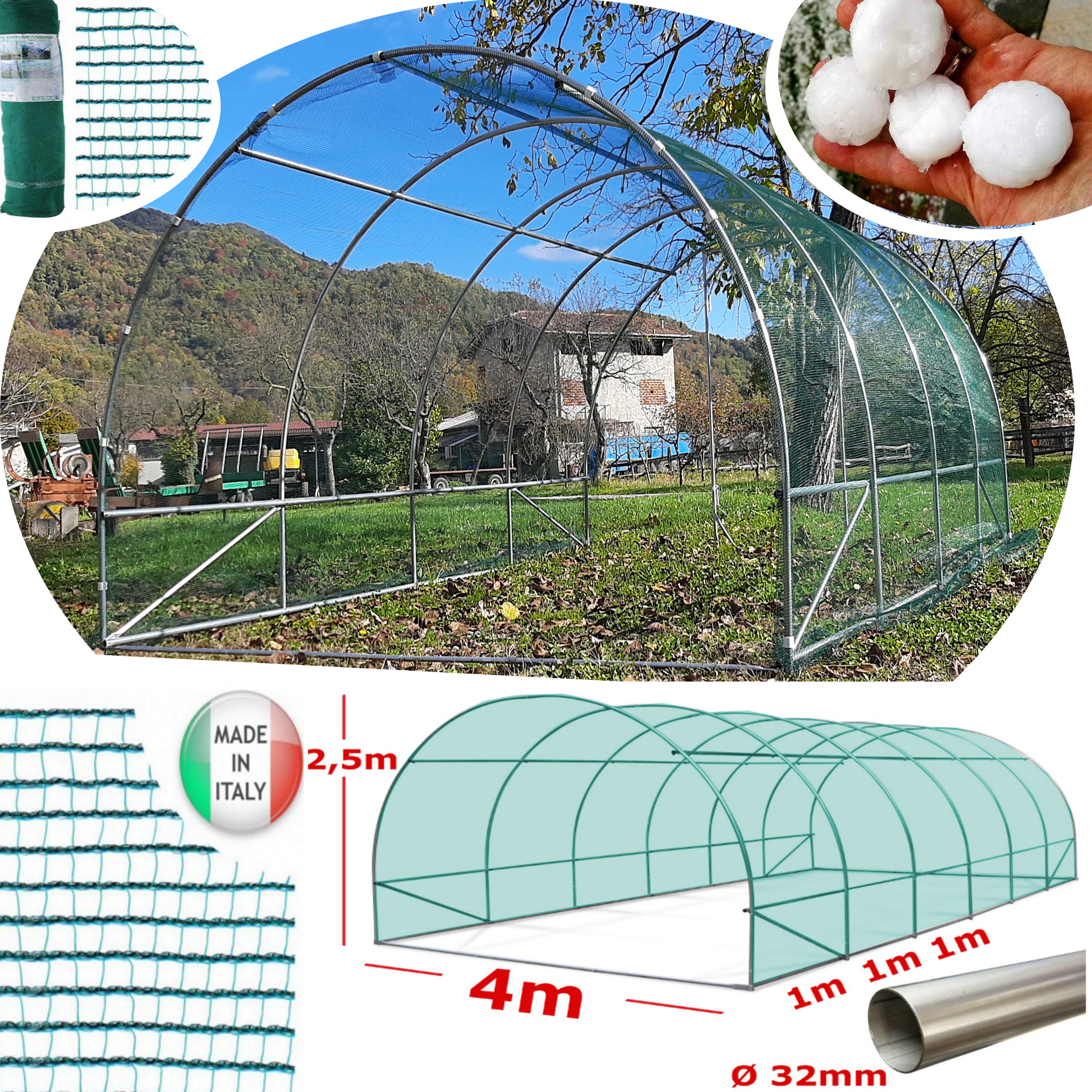 Serra Tunnel NetPlus 4x4m con rete antigrandine