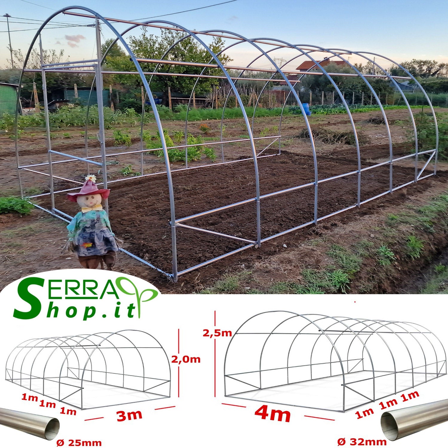 Serra Tunnel NetPlus 4x11m con rete antigrandine