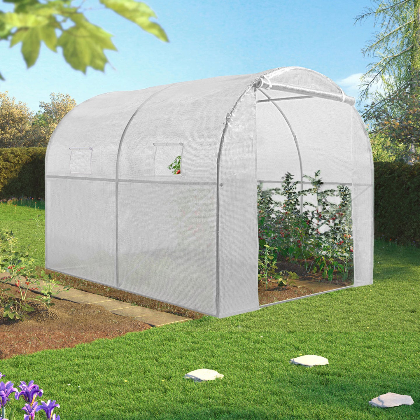 IDMarket - Serra tunnel di giardinario 6m²  bianco 4 stagioni ZEBRA 2x3M