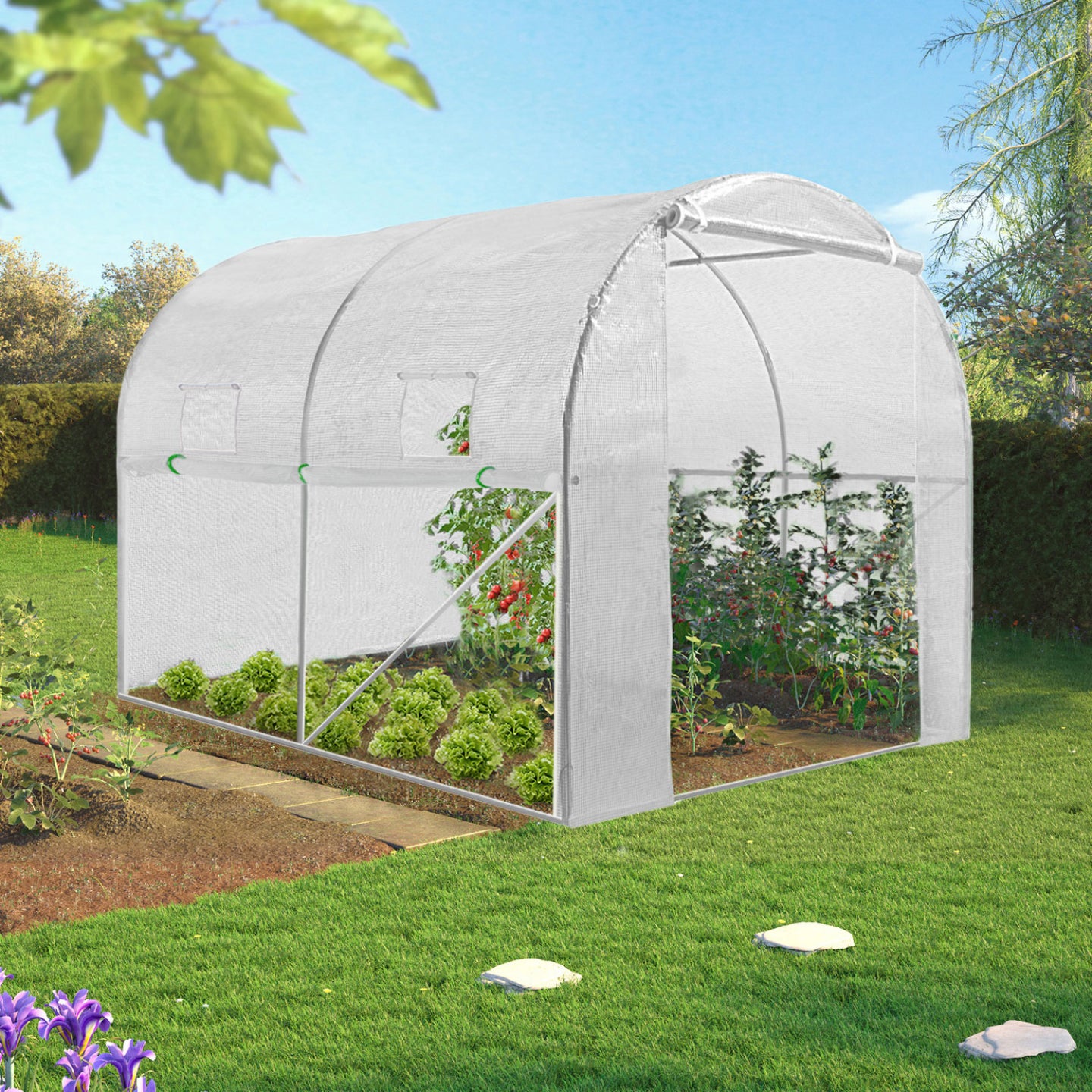 IDMarket - Serra tunnel di giardinario 6m²  bianco 4 stagioni ZEBRA 2x3M