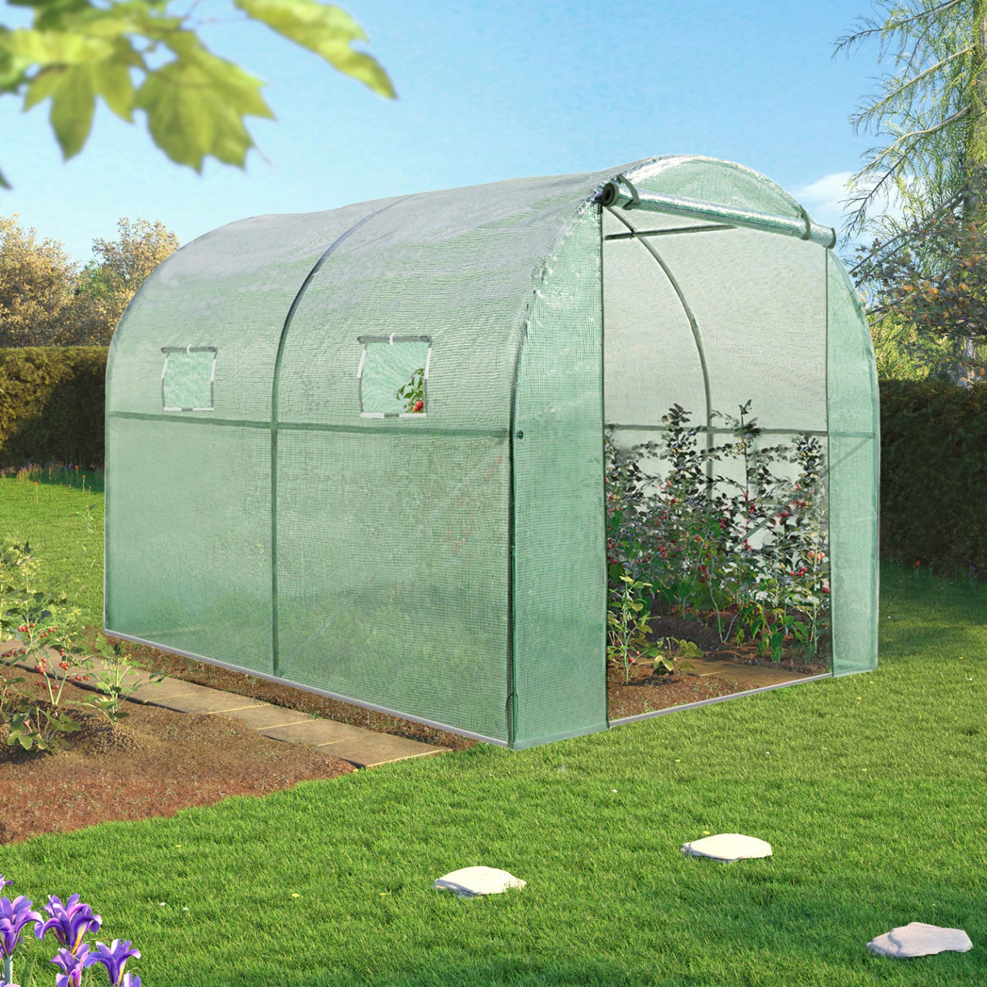 IDMarket - Serra tunnel di giardinario 6m²  verde 4 stagioni ZEBRA 2x3M