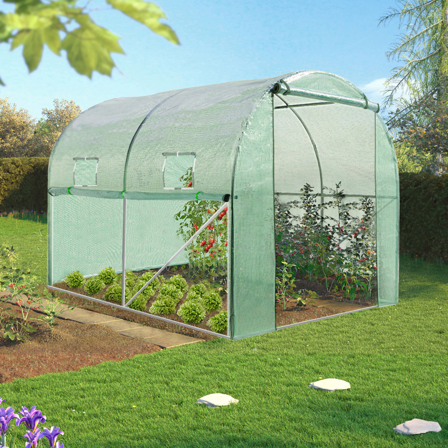 IDMarket - Serra tunnel di giardinario 6m²  verde 4 stagioni ZEBRA 2x3M