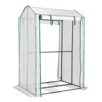 Serra da giardino accessibile con struttura in acciaio, Serra con 2 porte a cerniera copertura in PE Bianco-Serre da giardino