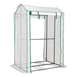 Serra da giardino accessibile con struttura in acciaio, Serra con 2 porte a cerniera copertura in PE Bianco-Serre da giardino