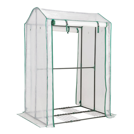 Serra da giardino accessibile con struttura in acciaio, Serra con 2 porte a cerniera copertura in PE Bianco-Serre da giardino