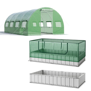 Serra per piante da giardino e letto da giardino rialzato zincato, Serra tunnel per orto verde e orto rialzato-Giardinaggio