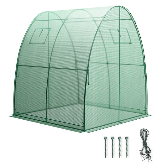 Serra portatile da esterno con 2 porte con zip 2 finestre copertura in PE impermeabile, Serra a tunnel Verde-Serre da giardino
