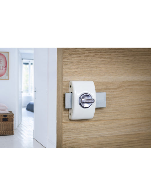 Serratura da applicare a chiavistello, con pomolo, Design 5 per porta d'ingresso, cilindro 40mm, acciaio, 3 chiavi, bianco - THIRARD