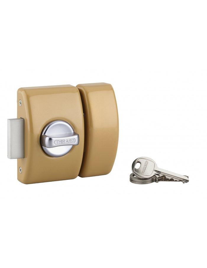 Serratura da applicare a chiavistello, con pomolo, Design 5 per porta d'ingresso, cilindro da 50 mm, acciaio, 3 chiavi, bronzo - THIRARD