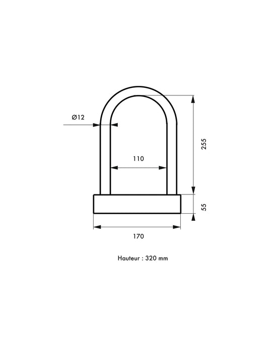 Antifurto a catena in acciaio U-Shackle, Ø12mm, larghezza 170mm, altezza 320mm - THIRARD