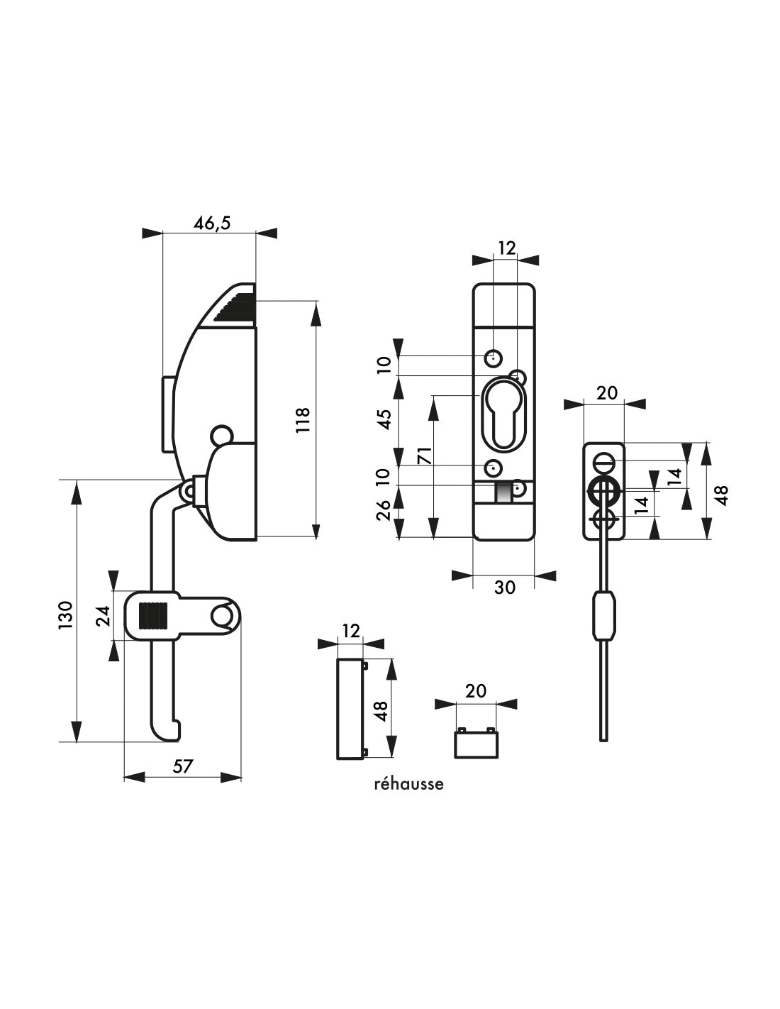 Fermafinestra a cilindro per finestra o persiana, 118x130mm, argento, 3 chiavi - THIRARD