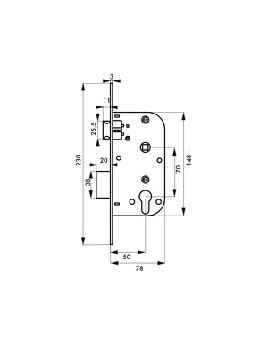 Serratura da incasso a cilindro per porta d'ingresso, asse 50mm, piastra quadra - THIRARD