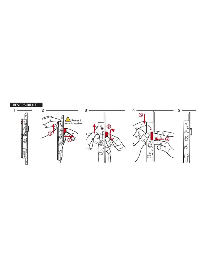 Serratura a cilindro per porta d'ingresso, asse 50mm, estremità tonde, ottonato - THIRARD