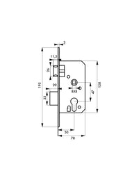 Serratura a cilindro per porta d'ingresso, asse 50mm, estremità tonde, ottonato - THIRARD