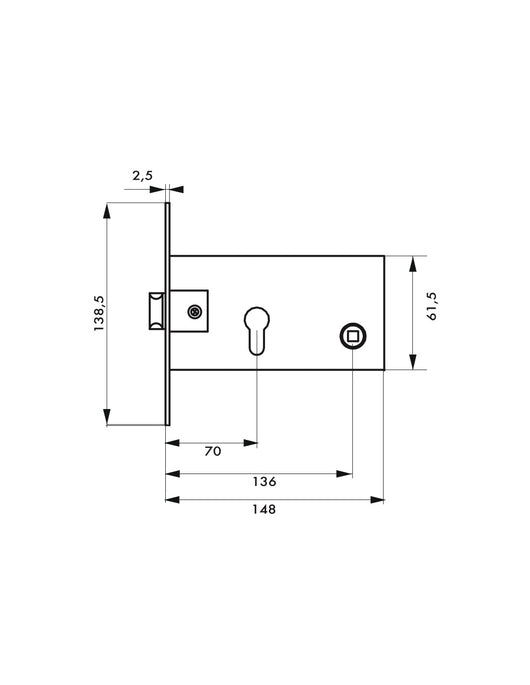 Serratura da incasso a cilindro europeo per porta d'ingresso, asse 70 mm, piastra quadra, acciaio - THIRARD