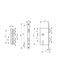 Serratura da incasso a cilindro europeo per porta d'ingresso, destra, asse 55mm, estremità rotonde - THIRARD
