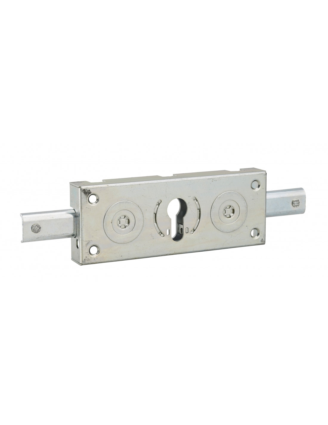 Serratura a cilindro per saracinesca in metallo, 2 catenacci laterali, asse 80mm, 160x60mm, zincato - THIRARD