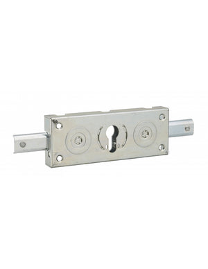 Serratura a cilindro per saracinesca in metallo, 2 catenacci laterali, asse 80mm, 160x60mm, zincato - THIRARD