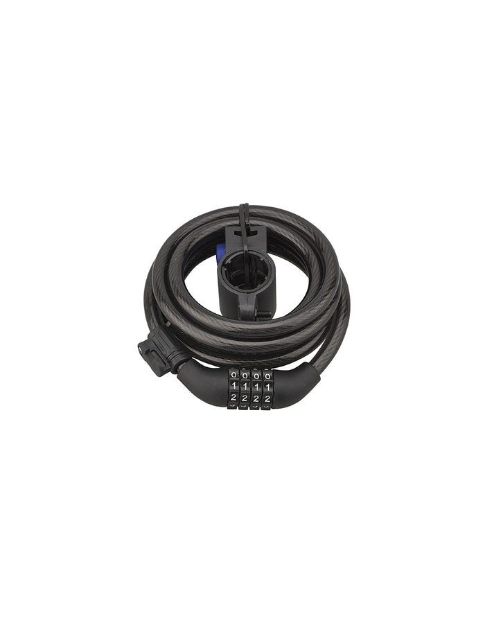 Antifurto a combinazione Twisty, 4 cifre, cavo d'acciaio, bicicletta, 10mmx1,8m, nero - THIRARD